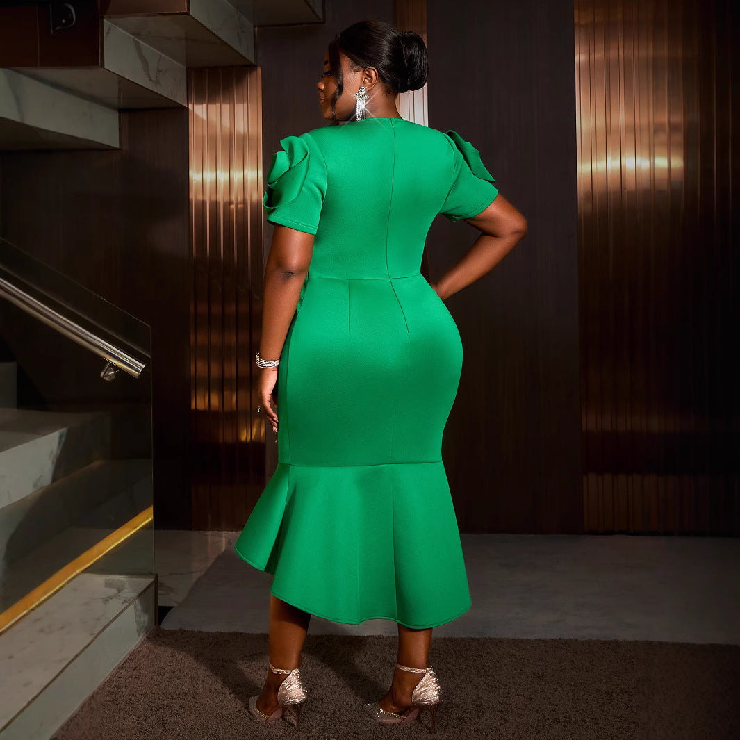 Damen figurbetontes Kleid mit voluminösen Ärmeln und tailliertem Gürteldetail Mirla-Eva Jonsson