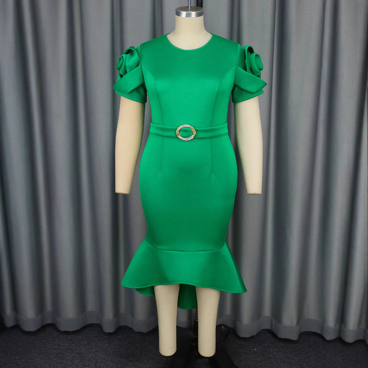Damen figurbetontes Kleid mit voluminösen Ärmeln und tailliertem Gürteldetail Mirla-Eva Jonsson