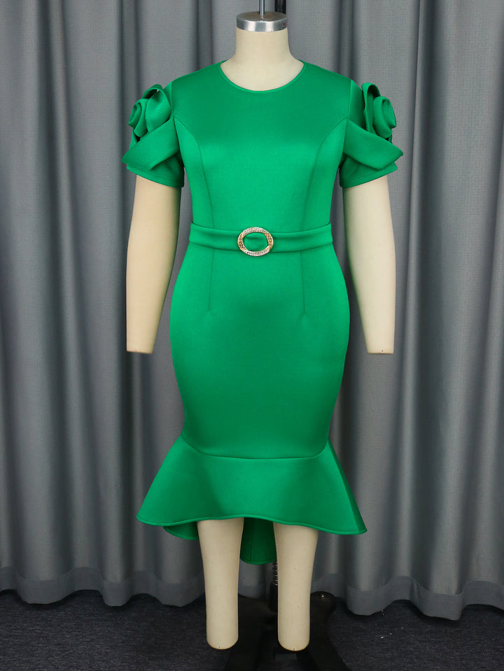 Damen figurbetontes Kleid mit voluminösen Ärmeln und tailliertem Gürteldetail Mirla-Eva Jonsson