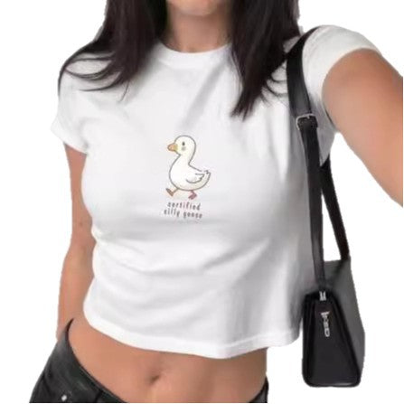 Damen figurbetontes Kurzarm-T-Shirt mit verspieltem Aufdruck Mirla-Eva Jonsson