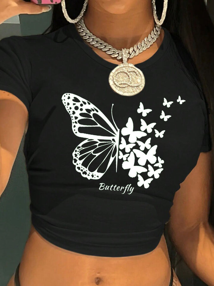 Damen figurbetontes Kurzarm-T-Shirt mit verspieltem Aufdruck Mirla-Eva Jonsson