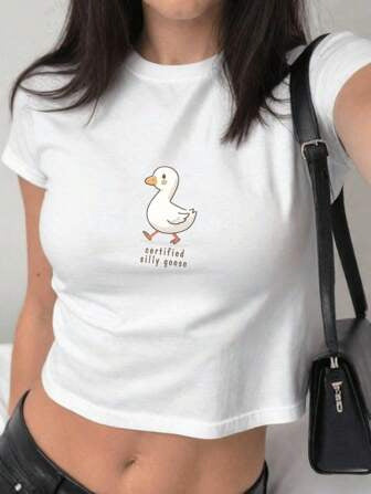 Damen figurbetontes Kurzarm-T-Shirt mit verspieltem Aufdruck Mirla-Eva Jonsson
