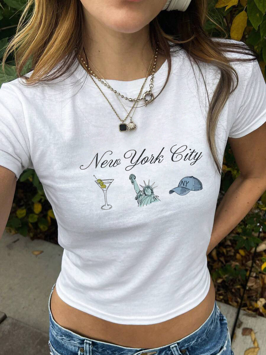 Damen figurbetontes Kurzarm-T-Shirt mit verspieltem Aufdruck Mirla-Eva Jonsson