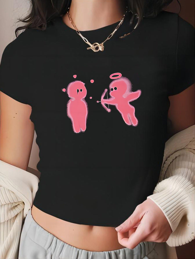 Damen figurbetontes Kurzarm-T-Shirt mit verspieltem Aufdruck Mirla-Eva Jonsson