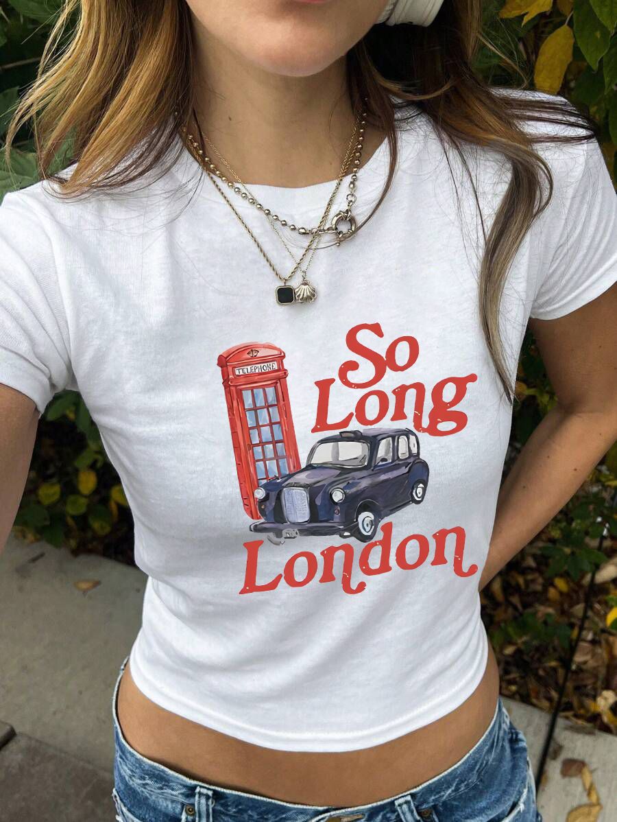 Damen figurbetontes Kurzarm-T-Shirt mit verspieltem Aufdruck Mirla-Eva Jonsson