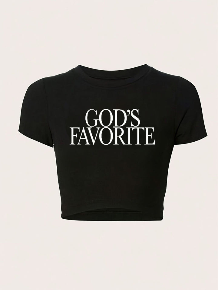 Damen figurbetontes Kurzarm-T-Shirt mit verspieltem Aufdruck Mirla-Eva Jonsson