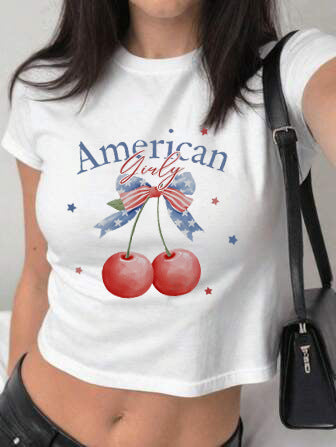 Damen figurbetontes Kurzarm-T-Shirt mit verspieltem Aufdruck Mirla-Eva Jonsson