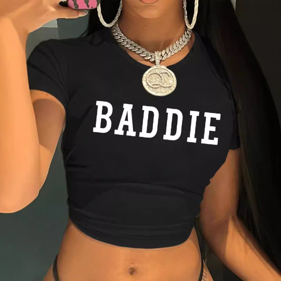 Damen figurbetontes Kurzarm-T-Shirt mit verspieltem Aufdruck Mirla-Eva Jonsson