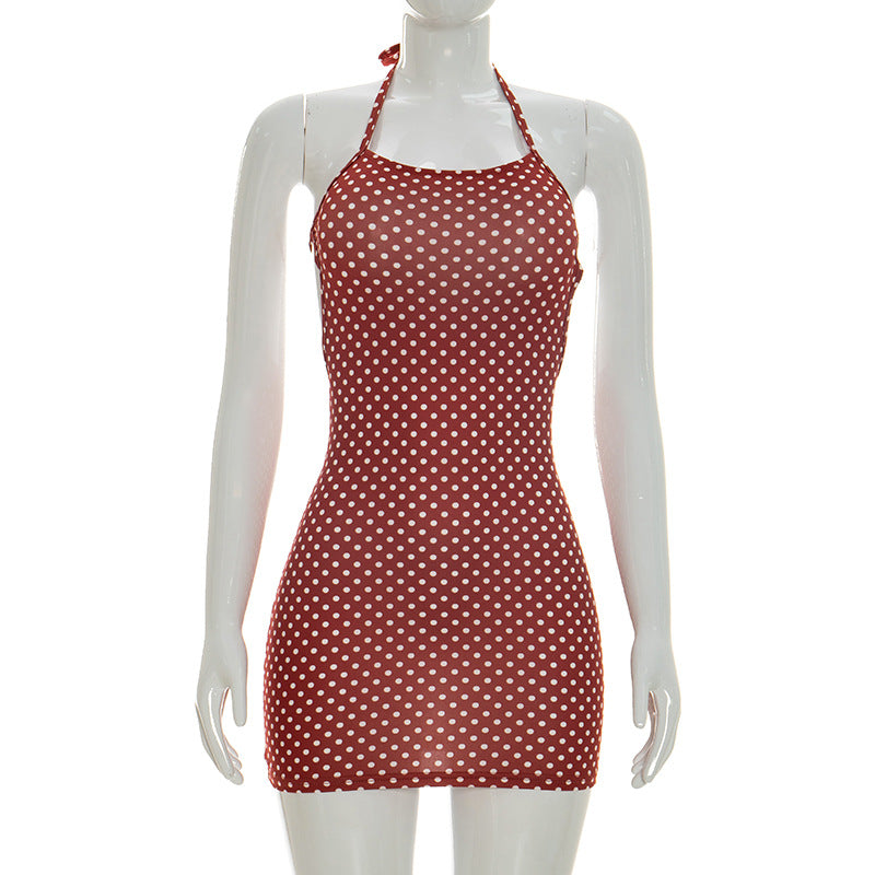 Damen figurbetontes Minikleid mit Polka-Dots und Spaghettiträgern Mirla-Eva Jonsson