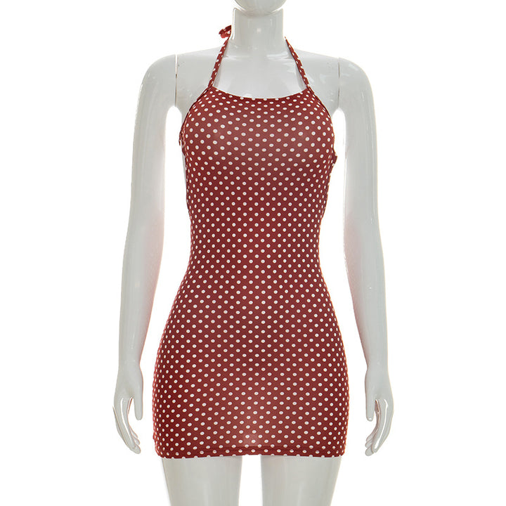 Damen figurbetontes Minikleid mit Polka-Dots und Spaghettiträgern Mirla-Eva Jonsson