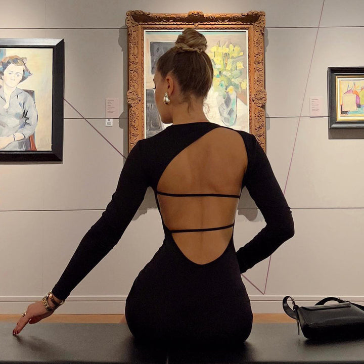 Damen figurbetontes Minikleid mit langen Ärmeln und schickem Rundhalsausschnitt Mirla-Eva Jonsson