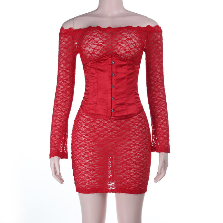 Damen figurbetontes Spitzenkleid mit schulterfreiem Design und raffinierten Details Mirla-Eva Jonsson