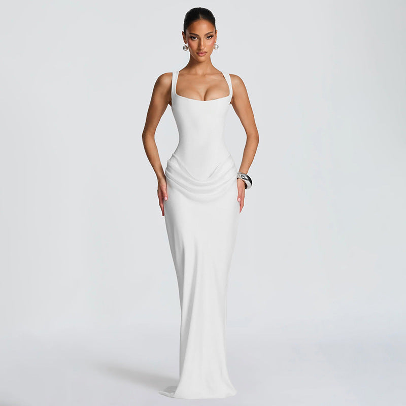Damen figurnära Maxi-klänning med elegant draperingsdesign Mirla-Eva Jonsson