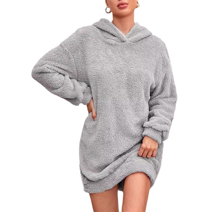 Damen fluffig hoodie-klänning med huva och praktiska fickor Eva Jonsson-Eva Jonsson