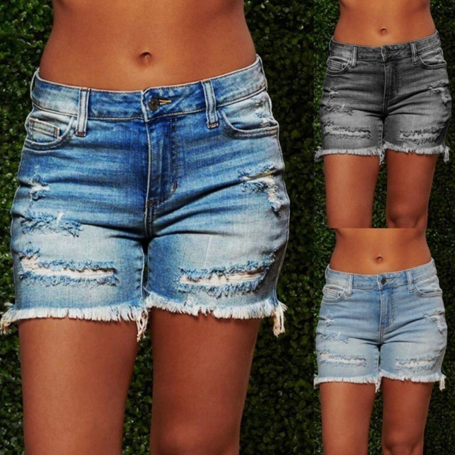 Damen förstörda denimshorts i avslappnad skärning Eva Jonsson-Eva Jonsson