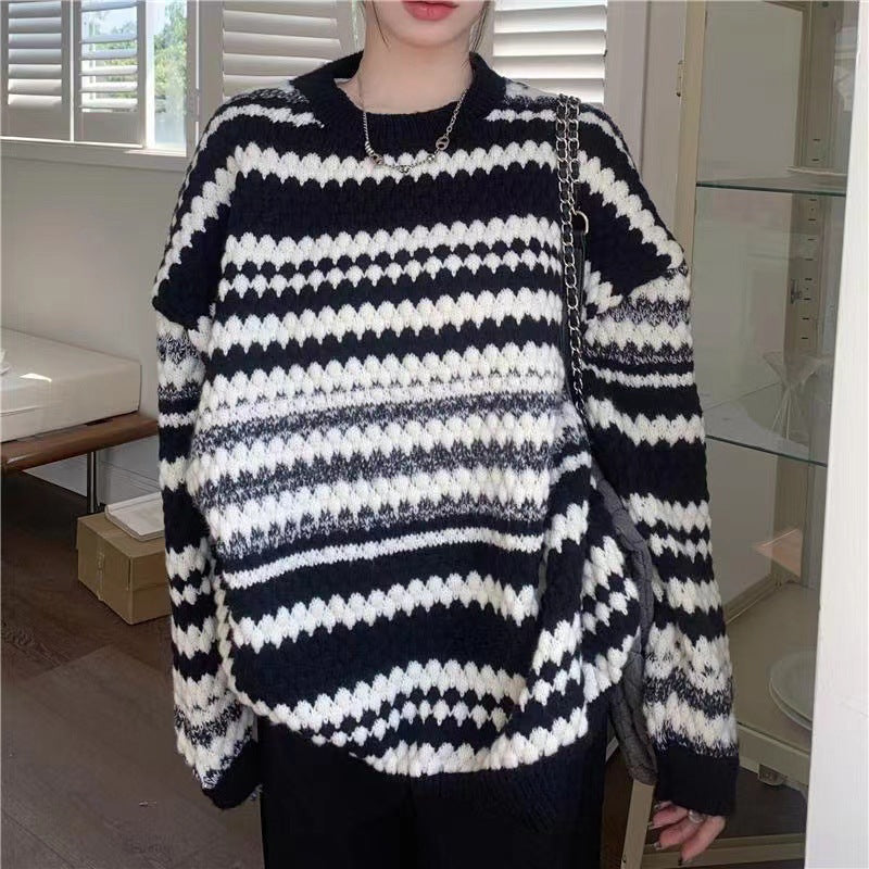 Damen gemusterter Strickpullover mit strukturiertem Gewebe und lässigem Schnitt Mirla-Eva Jonsson