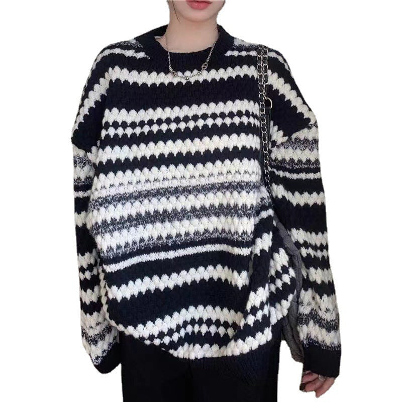 Damen gemusterter Strickpullover mit strukturiertem Gewebe und lässigem Schnitt Mirla-Eva Jonsson
