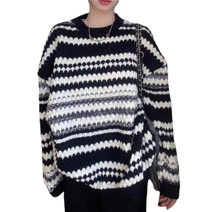 Damen gemusterter Strickpullover mit strukturiertem Gewebe und lässigem Schnitt Mirla-Eva Jonsson