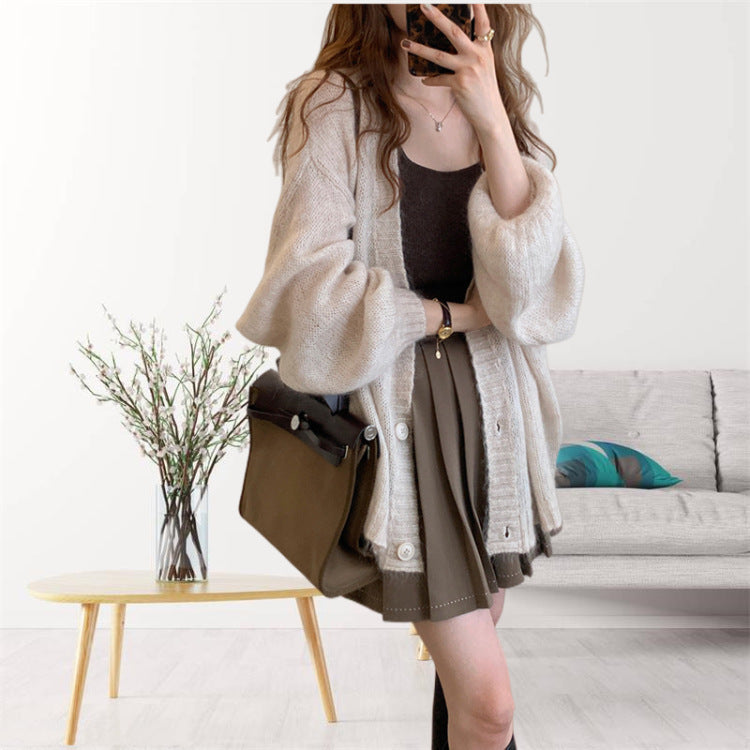 Damen gemütliche Strickjacke mit voluminösen Ärmeln Mirla-Eva Jonsson