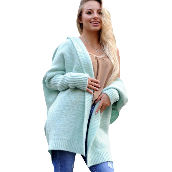 Damen gemütlicher Strickcardigan mit Kapuze und weit geschnittenen Ärmeln Eva Jonsson-Eva Jonsson