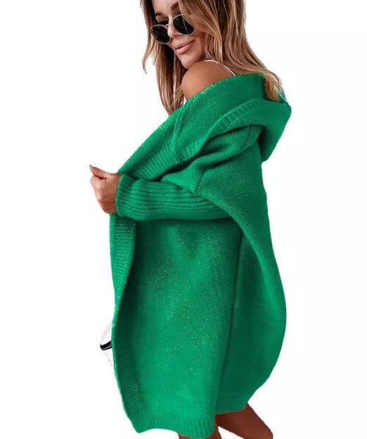 Damen gemütlicher Strickcardigan mit Kapuze und weit geschnittenen Ärmeln Eva Jonsson-Eva Jonsson