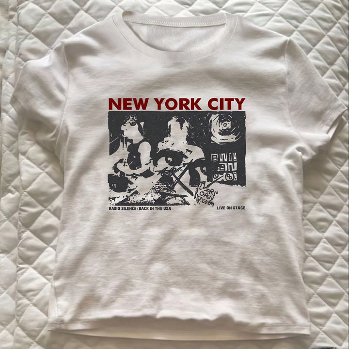 Damen grafik t-shirt med kreativ New York City motiv Mirla-Eva Jonsson