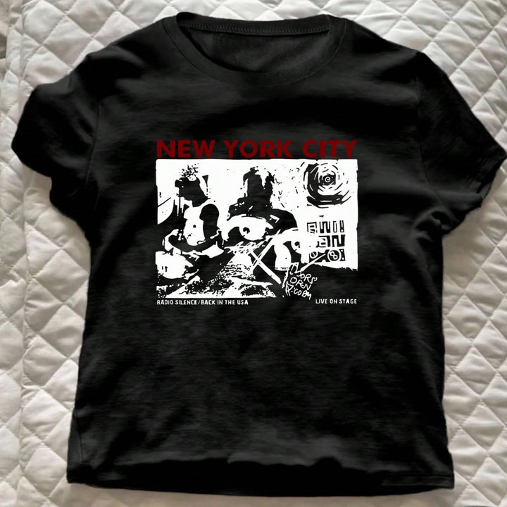 Damen grafik t-shirt med kreativ New York City motiv Mirla-Eva Jonsson