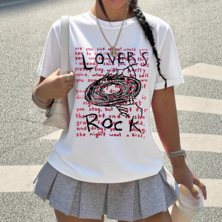 Damen grafik t-shirt med kreativ text och avslappnad snitt Mirla-Eva Jonsson