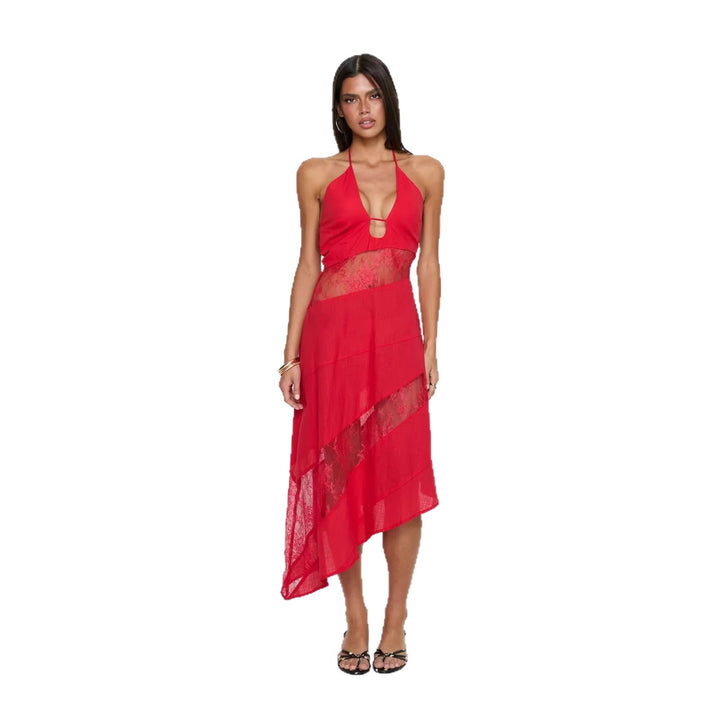 Damen halterneck dress with transparent inserts and asymmetric hem Mirla-Eva Jonsson