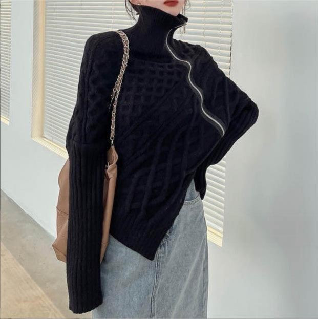 Damen hochwertiger Strickpullover mit hohem Kragen und asymmetrischem Design Mirla-Eva Jonsson