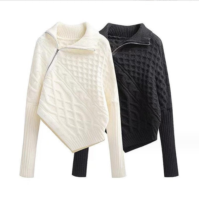 Damen hochwertiger Strickpullover mit hohem Kragen und asymmetrischem Design Mirla-Eva Jonsson