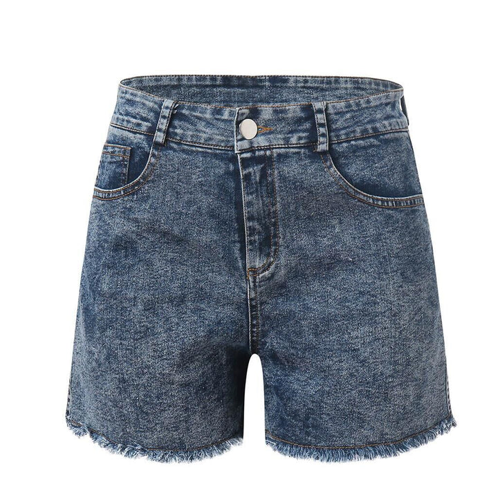 Damen hög midja denimshorts med fransig fåll Mirla-Eva Jonsson