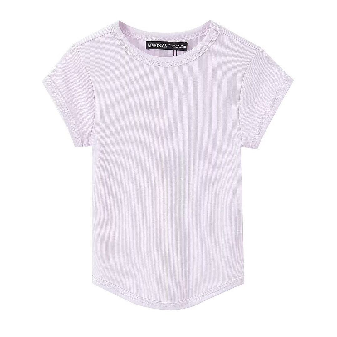 Damen högkvalitativ, figurnära basic t-shirt med fin ribbad struktur Mirla-Eva Jonsson