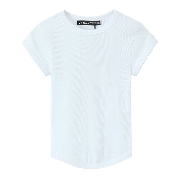 Damen högkvalitativ, figurnära basic t-shirt med fin ribbad struktur Mirla-Eva Jonsson