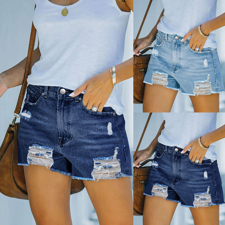Damen högskurna förstörda denimshorts med detaljerade fransar Mirla-Eva Jonsson