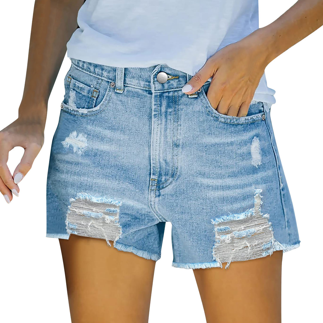 Damen högskurna förstörda denimshorts med detaljerade fransar Mirla-Eva Jonsson