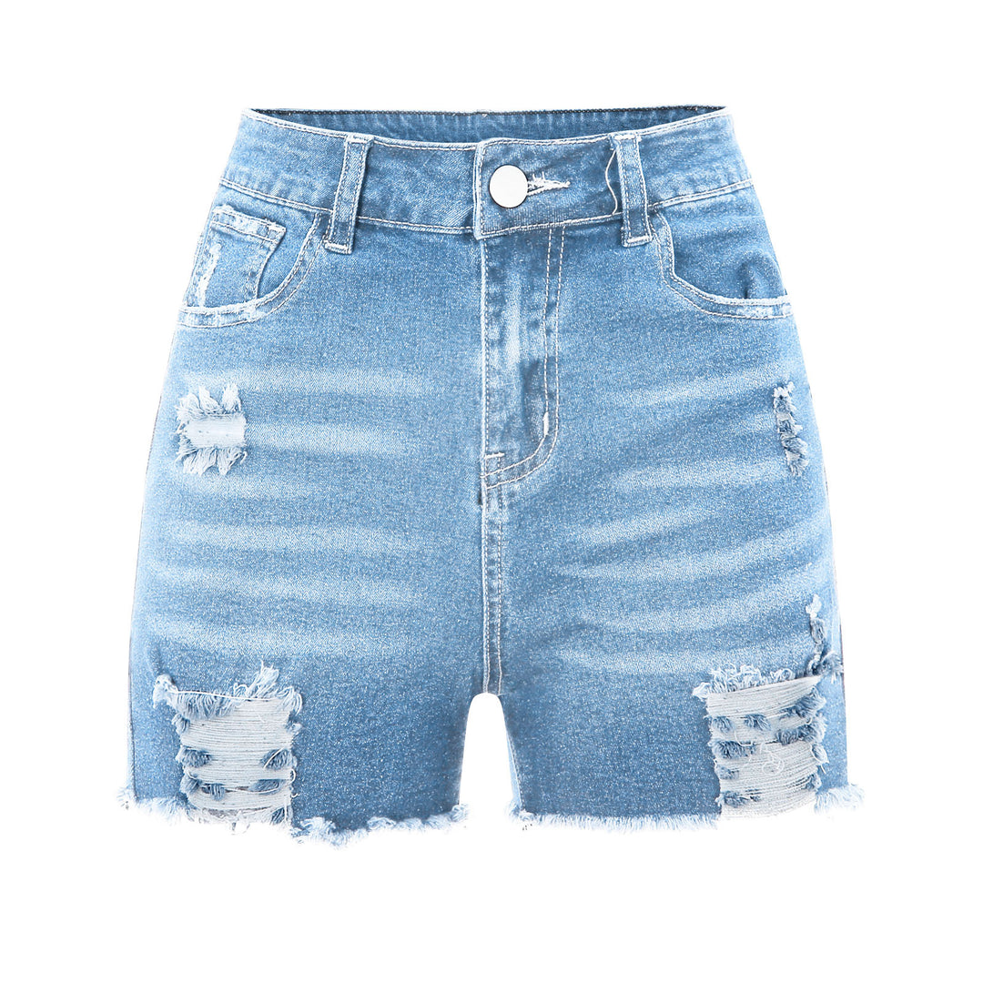 Damen högskurna förstörda denimshorts med detaljerade fransar Mirla-Eva Jonsson