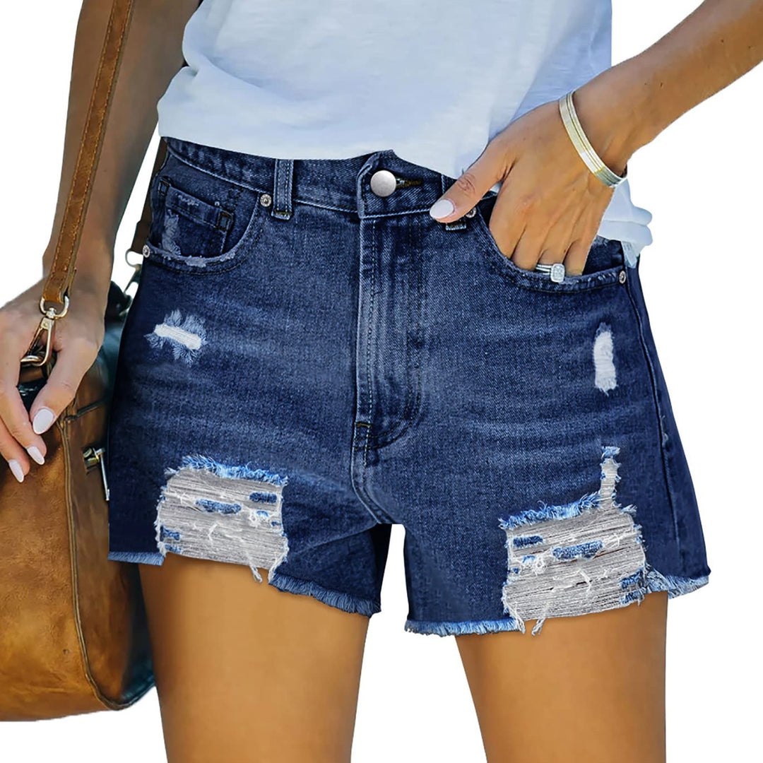 Damen högskurna förstörda denimshorts med detaljerade fransar Mirla-Eva Jonsson