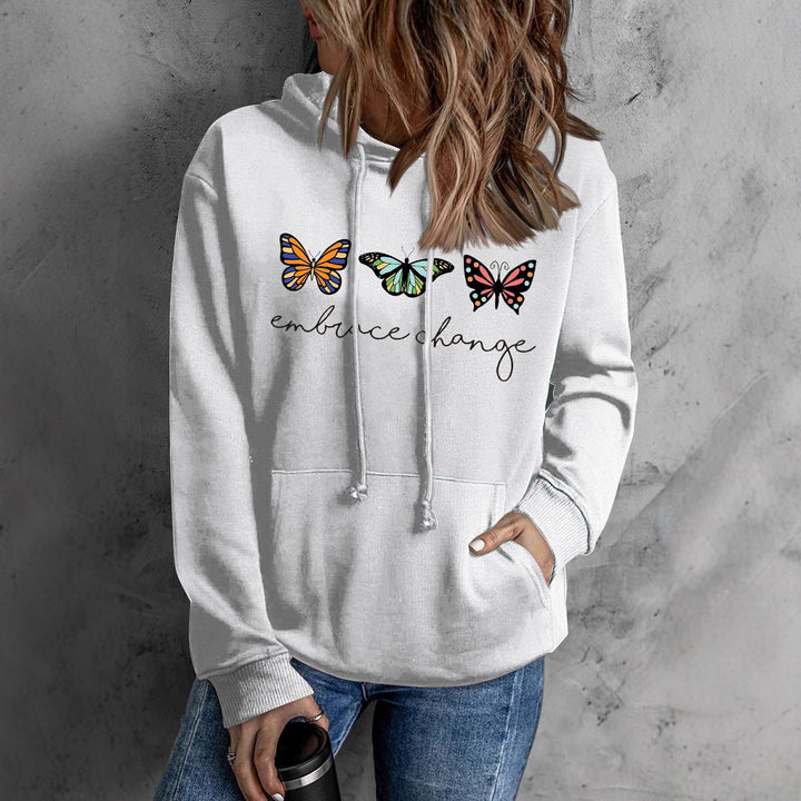 Damen hoodies med inspirerande fjärilsmotiv och motivationsbudskap Mirla-Eva Jonsson