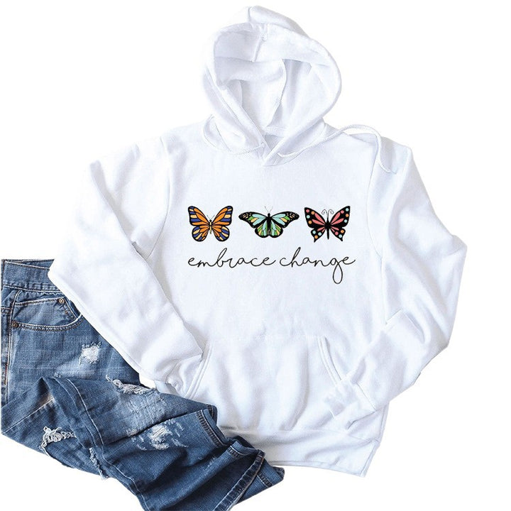 Damen hoodies med inspirerande fjärilsmotiv och motivationsbudskap Mirla-Eva Jonsson