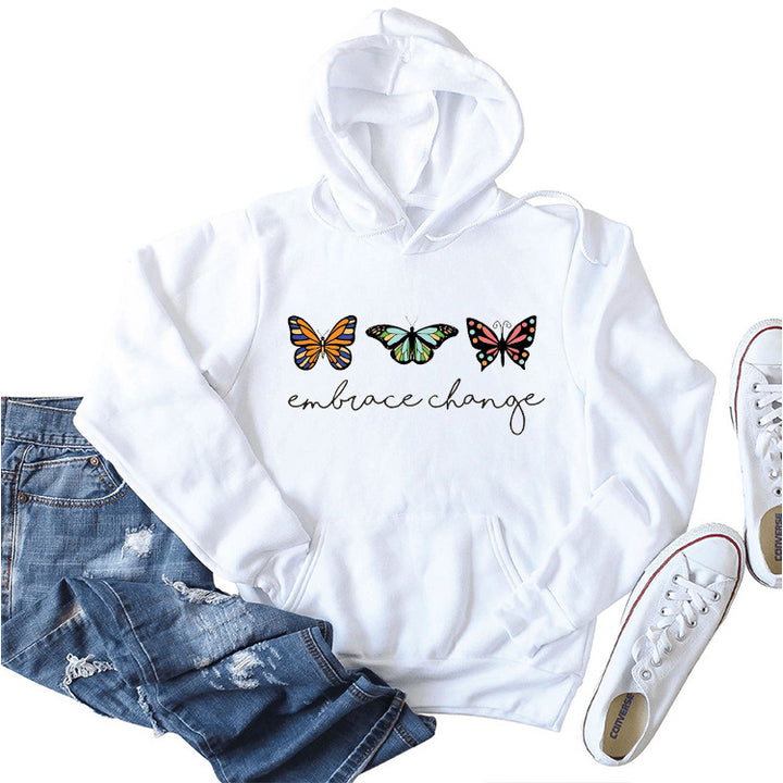 Damen hoodies med inspirerande fjärilsmotiv och motivationsbudskap Mirla-Eva Jonsson