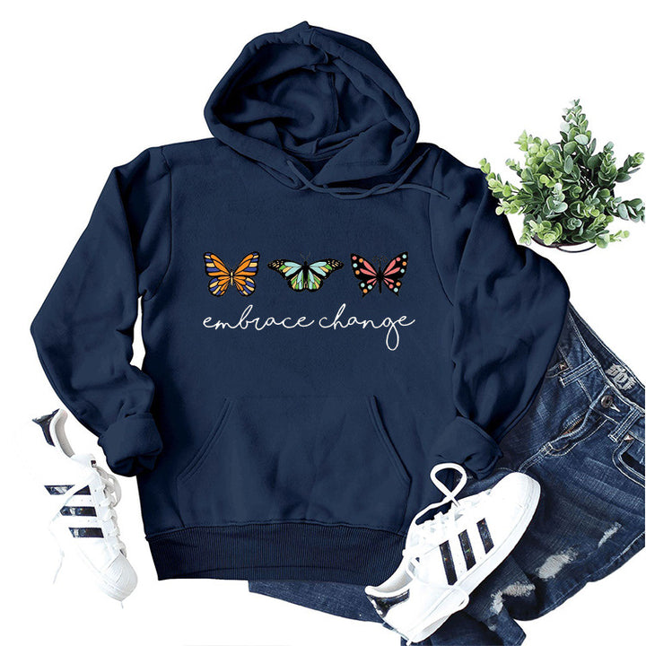 Damen hoodies med inspirerande fjärilsmotiv och motivationsbudskap Mirla-Eva Jonsson