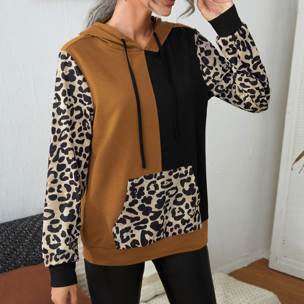 Damen huvtröja med iögonfallande leopardmönster och färgblocksdesign Eva Jonsson-Eva Jonsson