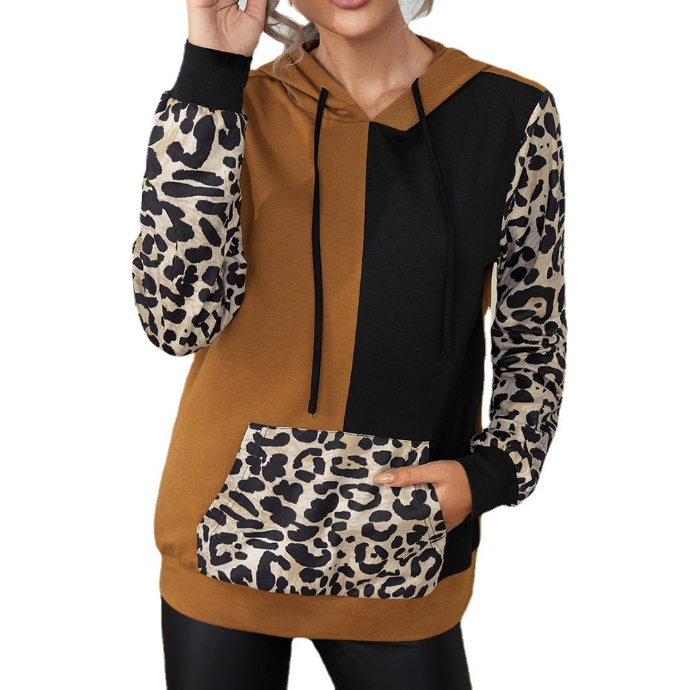 Damen huvtröja med iögonfallande leopardmönster och färgblocksdesign Eva Jonsson-Eva Jonsson