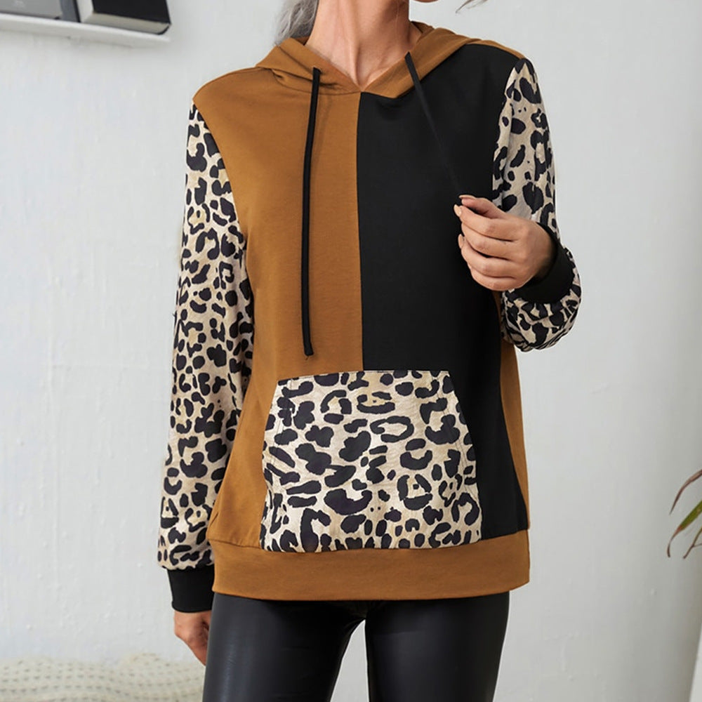 Damen huvtröja med iögonfallande leopardmönster och färgblocksdesign Eva Jonsson-Eva Jonsson
