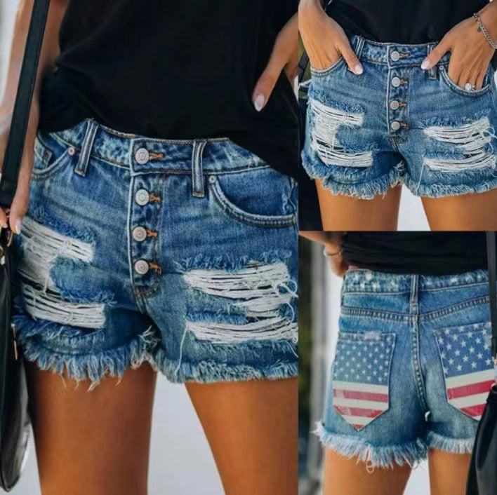 Damen jeansshorts med amerikanskt flaggmönster Eva Jonsson-Eva Jonsson