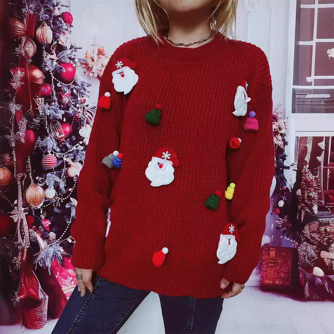 Damen jultröja med festligt jultomte-motiv och strukturerad stickkvalitet Mirla-Eva Jonsson