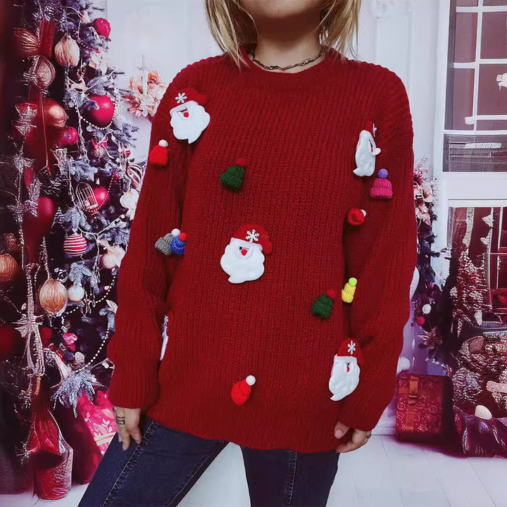 Damen jultröja med festligt jultomte-motiv och strukturerad stickkvalitet Mirla-Eva Jonsson