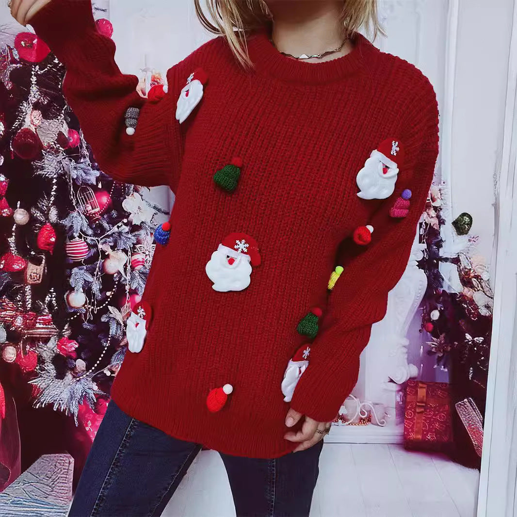 Damen jultröja med festligt jultomte-motiv och strukturerad stickkvalitet Mirla-Eva Jonsson