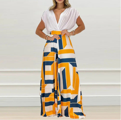 Damen jumpsuit med djup V-hals och vida ben Mirla-Eva Jonsson